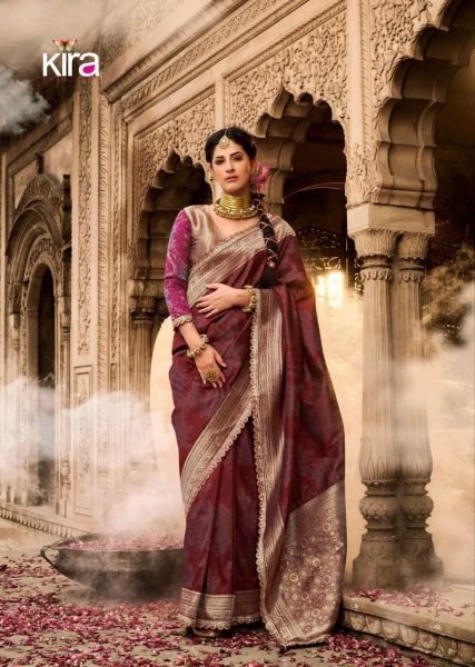 Crimson Maroon Banarasi Silk Saree with Gold Zari Highlights and Designer Blouse Banarasi Saree Wholesale