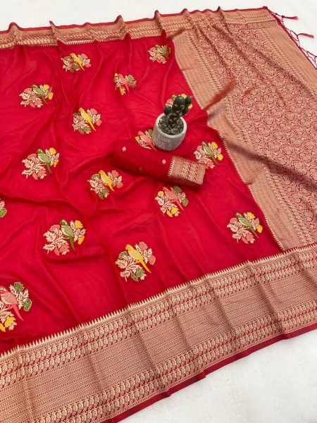 Crimson Red Banarasi Silk Saree with Intricate Gold Zari Weaving Cotton Sarees Wholesale