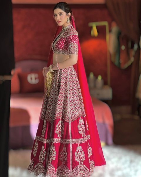 Crimson Red Muga Silk Lehenga with Rich Zari and Sequins Embroidery For Bridal Wear Bridal Lehenga Choli