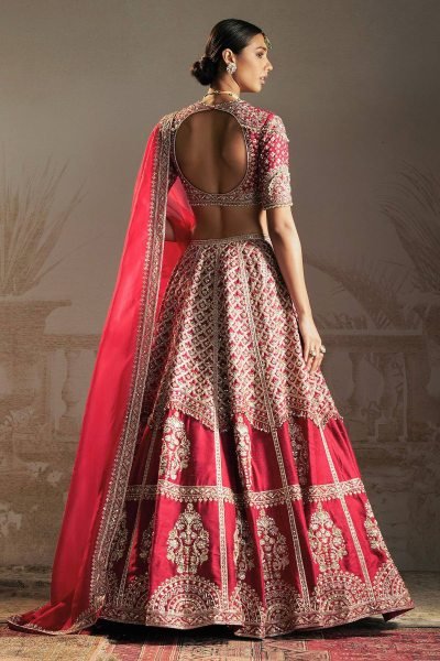 Crimson Red Muga Silk Lehenga with Rich Zari and Sequins Embroidery For Bridal Wear Bridal Lehenga Choli