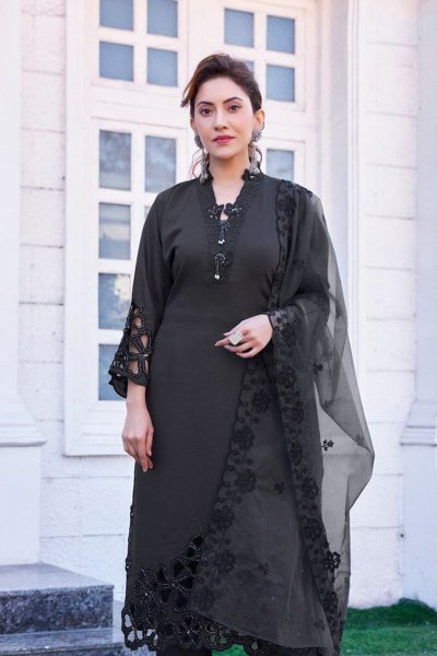 Cristal Viscose With Embroidery Cut Work Traditional Festive Wear Kurta Set  Straight Cut Long Kurtis