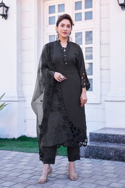 Cristal Viscose With Embroidery Cut Work Traditional Festive Wear Kurta Set  Straight Cut Long Kurtis