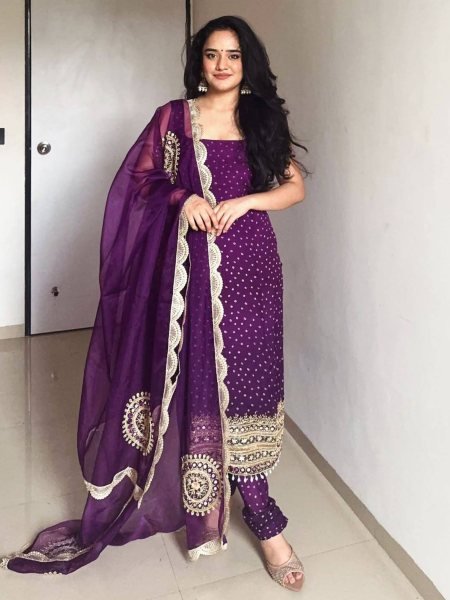 Cultural Purple Fully Stitched Bandhani Kurti Set With Mirror Work with Dupatta for Party Wear