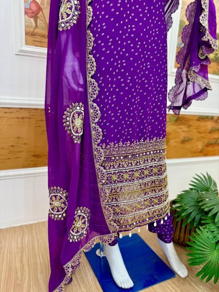 Cultural Purple Fully Stitched Bandhani Kurti Set With Mirror Work with Dupatta for Party Wear  Straight Cut Long Kurtis