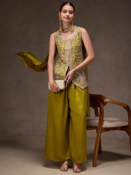 Customer Favorite Viscose Chinon Designer Kurti Set With Silk Dupatta Ready To Wear Suit