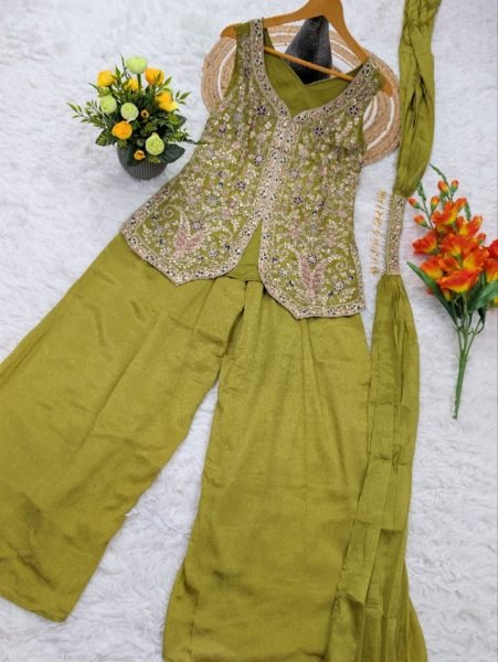 Customer Favorite Viscose Chinon Designer Kurti Set With Silk Dupatta Ready To Wear Collection