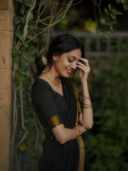 Customizable Black Designer Soft Silk Saree with Contrast Unstitched Jacquard Blouse South Indian Saree 