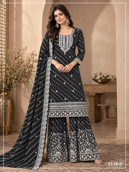 Customizable Black Digital Print Faux Georgette Embroidery Suit Set for Festival Designer Plazzo Salwar Suits Wholesale