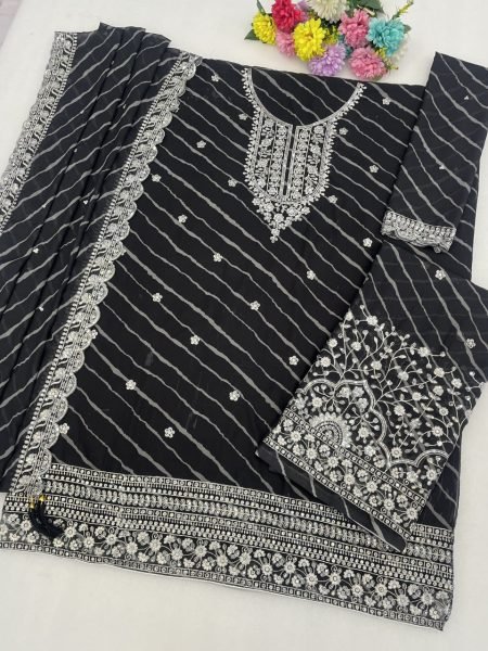 Customizable Black Digital Print Faux Georgette Embroidery Suit Set for Festival Designer Plazzo Salwar Suits Wholesale