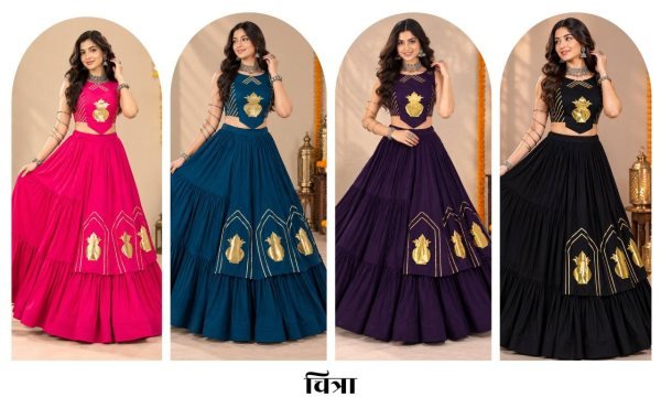 Customizable Blue Pure Rayon Cotton Lehenga Choli with Golden Kalash Patch Work Navratri Lehnega Choli