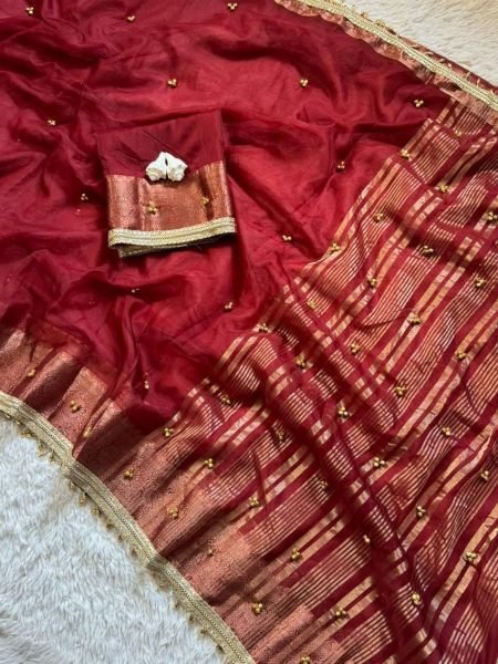 Customizable Brown Designer Tissue Silk Saree with Real Ghungroo Work on Pallu 