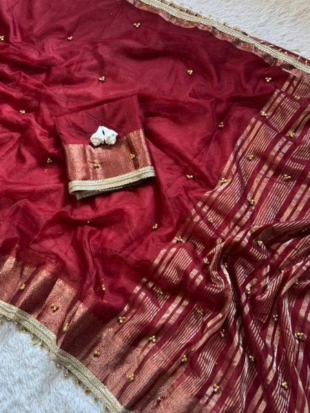 Customizable Brown Designer Tissue Silk Saree with Real Ghungroo Work on Pallu Silk Sarees Wholesale