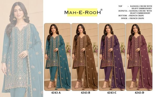 Customizable Brown Rangoli Crush Semi Stitched Suit Material with Sequins Embroidery Pakistani Suits Wholesale
