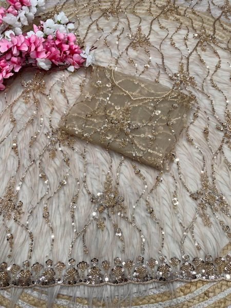 Customizable Golden Designer Butterfly Net Saree with Sequins Embroidered Blouse Bollywood Fancy Sarees Wholesale