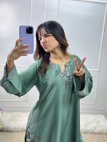 Customizable Green Crepe Farshi Salwar Suit with Sequence Work for Festive Wear Ready To Wear Collection