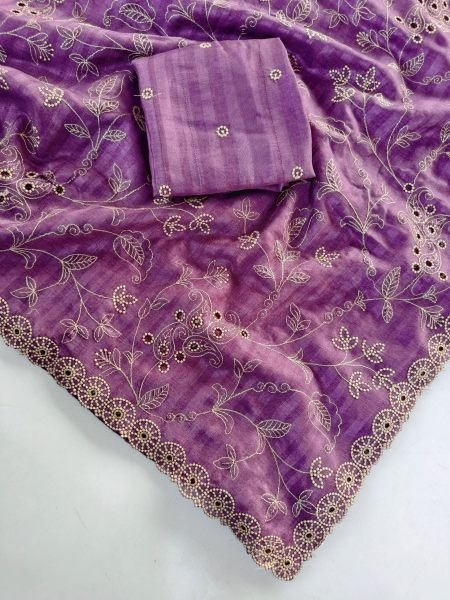 Customizable Light Purple Wedding Pure Soft Silk Saree with Floral Cutwork Border Silk Sarees Wholesale