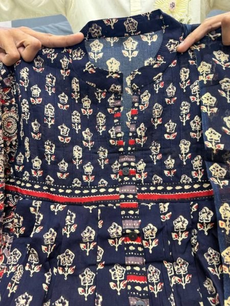 Customizable Navy Blue Jaipuri Cotton Kurti Pant Dupatta Set for Summer Wear Jaipuri Cotton Kurtis Wholesale
