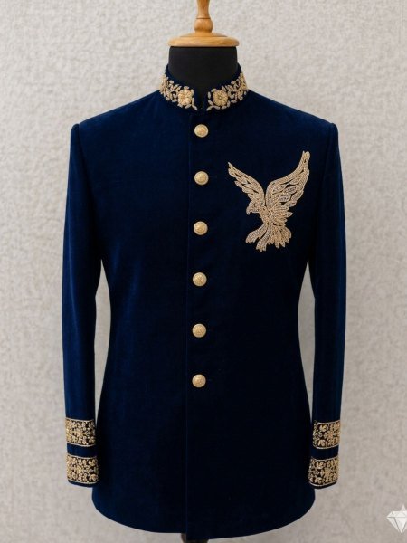 Customizable Navy Blue Wedding Jodhpuri Suit for Grooms And Reception Mens Wear