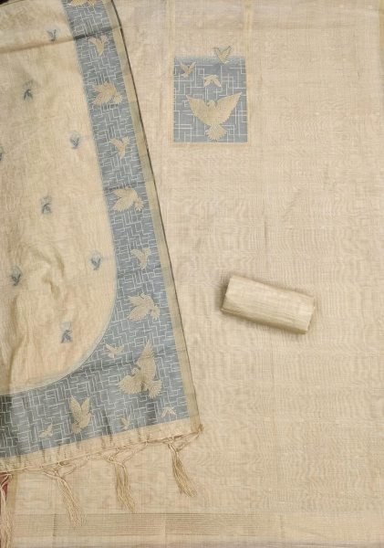 Customizable Off White Fashionable Jamdani Cotton Dress Material with Artistic Weaving Design Cotton Dress Material