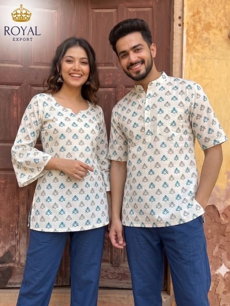 Customizable OffWhite Designer Cotton Couple Wear Set for Festive Celebrations Couple Combo collection 