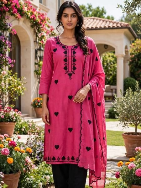 Customizable Pink Parampara Silk Kurti Pant Set with Designer Multi Work Dupatta 