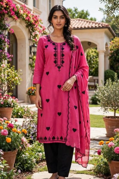 Customizable Pink Parampara Silk Kurti Pant Set with Designer Multi Work Dupatta Color Set Matching Dress Material Wholesale