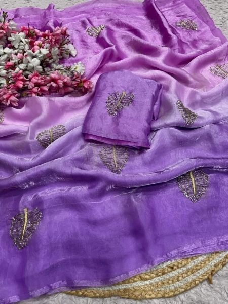 Customizable Purple Share Space Silk Saree with Semi Beads Work at Manufacturer  Sarees 