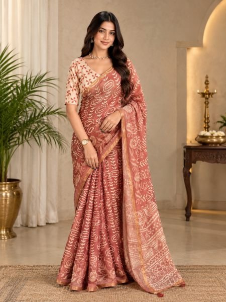 Customizable Rust Erode Silk Saree with Thread Embroidery and Zari Weaving at Wholesale Rate Sarees 