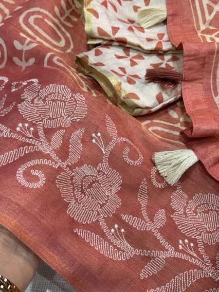 Customizable Rust Erode Silk Saree with Thread Embroidery and Zari Weaving at Wholesale Rate Silk Sarees Wholesale