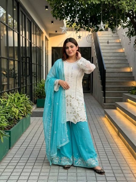 Customizable Sky Blue Faux Georgette Suit Collection at Manufacturer Price Ready To Wear Suit