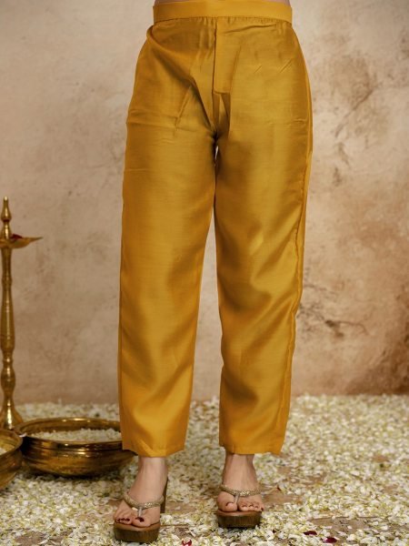 Customizable Yellow Ethnic Chanderi Kurti Pant Set with Embroidery for Boutique Collection  Straight Cut Long Kurtis