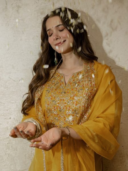 Customizable Yellow Ethnic Chanderi Kurti Pant Set with Embroidery for Boutique Collection  Straight Cut Long Kurtis