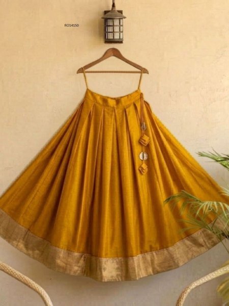 Customizable Yellow Traditional Magenta Box-Pleated Lehenga with Gota Lace Border 
