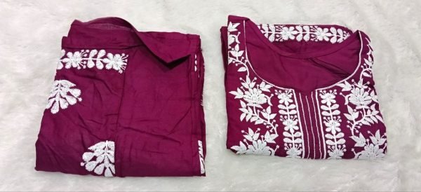 Daily Wear Wine Rayon Kurti Set with Premium Embroidery Work Finish Embroidery Kurtis 