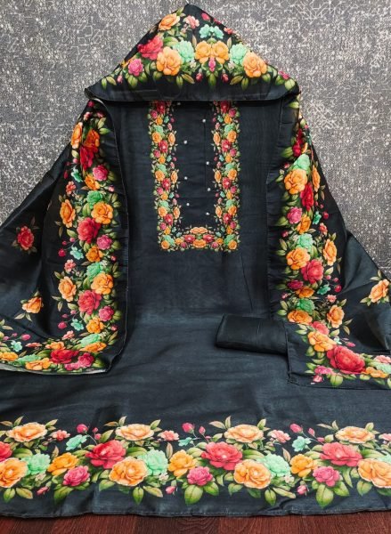 Dapper Black Designer Assam Silk Digital Print Suit Set with Khatli Work at Wholesale Rate Color Set Matching Dress Material Wholesale