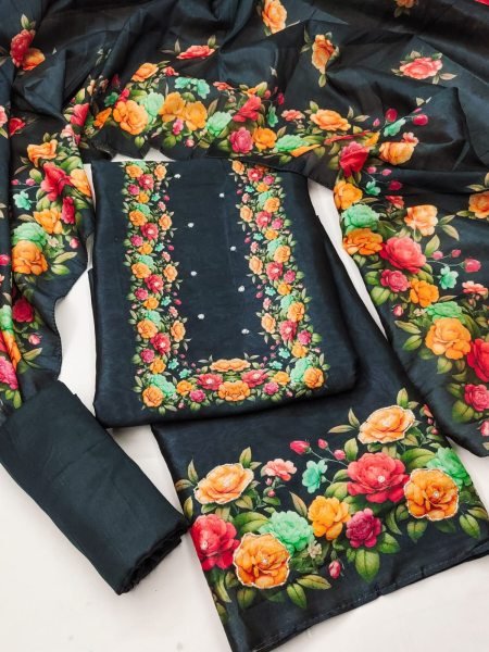 Dapper Black Designer Assam Silk Digital Print Suit Set with Khatli Work at Wholesale Rate Color Set Matching Dress Material Wholesale