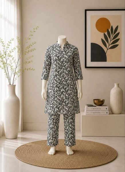Dapper Black Kids Girls Viscose Printed Kurti and Matching Pant For Bulk Order Girls Wear