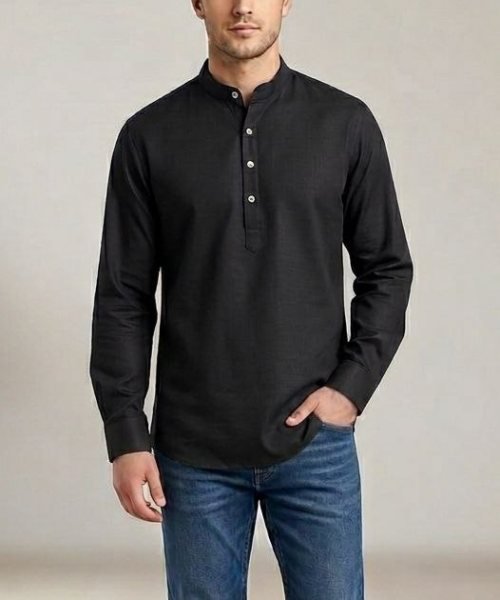 Dapper Black Stylish Heavy Cotton Men's Casual Short Kurta for Summer Wear Mens Shirt