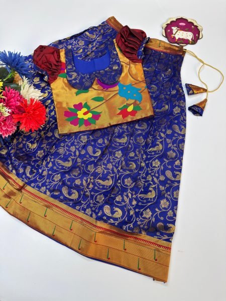 Dapper Blue Kids Lehenga Set with Zari Work for Party and Wedding Functions Girls Wear