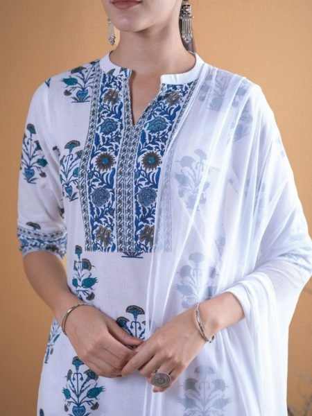 Dapper Blue Lightweight Summer Kurti Set for Women with Dupatta Cotton Kurtis Wholesale