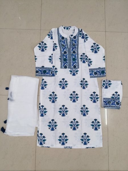 Dapper Blue Lightweight Summer Kurti Set for Women with Dupatta Cotton Kurtis Wholesale