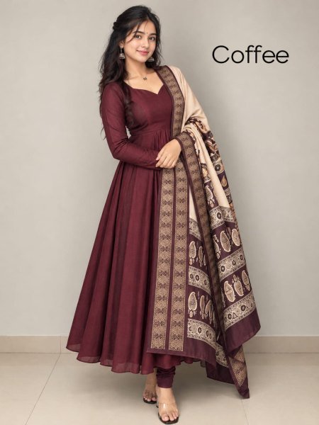 Dapper Coffee Blooming Vichithra Silk Anarkali with Kalamkari Mayura Silk Dupatta Anarkali Kurtis 