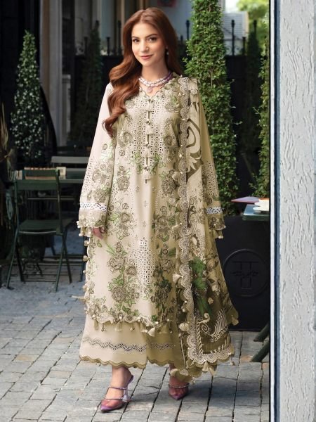 Dapper Cream Cambric Lawn Cotton Heavy Embroidered Suit with Dupatta at Wholesale Rate  Salwar Kameez
