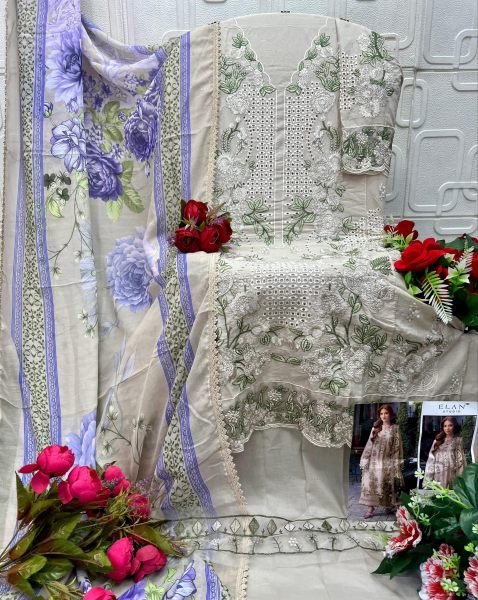 Dapper Cream Cambric Lawn Cotton Heavy Embroidered Suit with Dupatta at Wholesale Rate  Pakistani Suits Wholesale