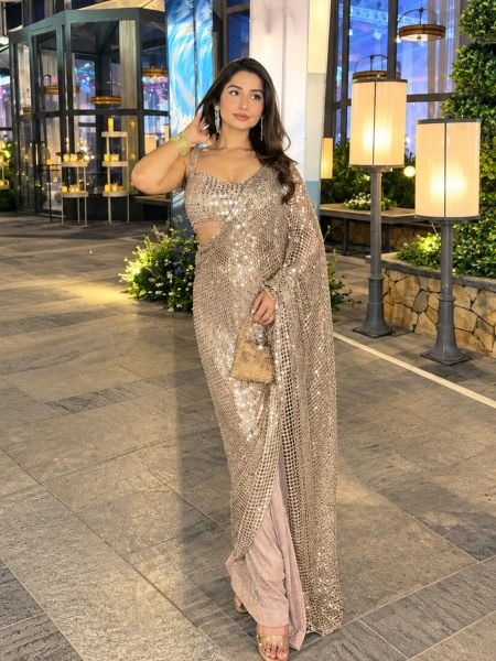Dapper Cream Designer Sparkle Silk Saree with Thai Silk Embroidered Blouse at Wholesale Rate Sarees 