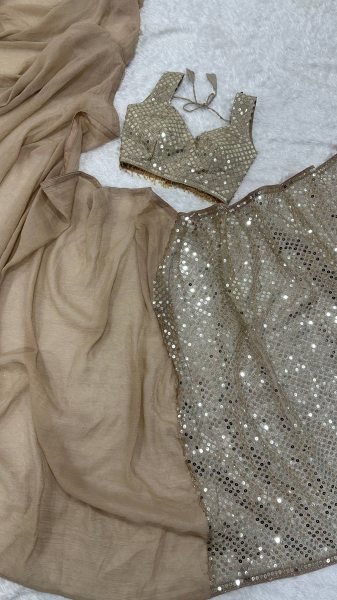 Dapper Cream Designer Sparkle Silk Saree with Thai Silk Embroidered Blouse at Wholesale Rate Bollywood Fancy Sarees Wholesale