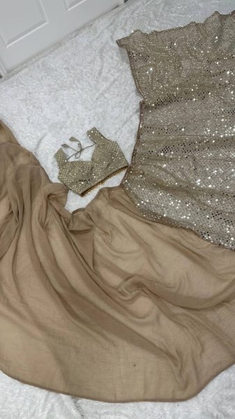 Dapper Cream Designer Sparkle Silk Saree with Thai Silk Embroidered Blouse at Wholesale Rate Bollywood Fancy Sarees Wholesale