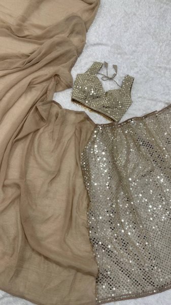 Dapper Cream Designer Sparkle Silk Saree with Thai Silk Embroidered Blouse at Wholesale Rate Bollywood Fancy Sarees Wholesale