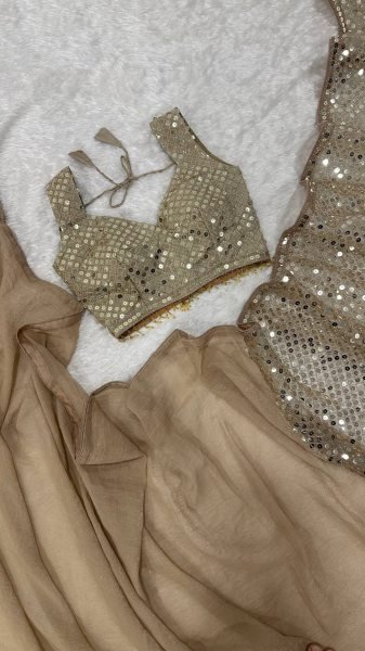 Dapper Cream Designer Sparkle Silk Saree with Thai Silk Embroidered Blouse at Wholesale Rate Bollywood Fancy Sarees Wholesale