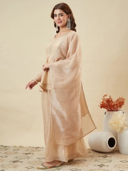 Dapper Cream Gota Patti Sharara Set with Heavy Embroidery Dupatta at Wholesale Rate Ready To Wear Collection